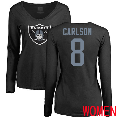 Oakland Raiders Olive Women Daniel Carlson Name and Number Logo NFL Football #8 Long Sleeve T Shirt